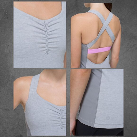 Lululemon Core Kicker Slim-Fitting Tank Top Heather Gray Pink Wide Straps Cross - Picture 15 of 16